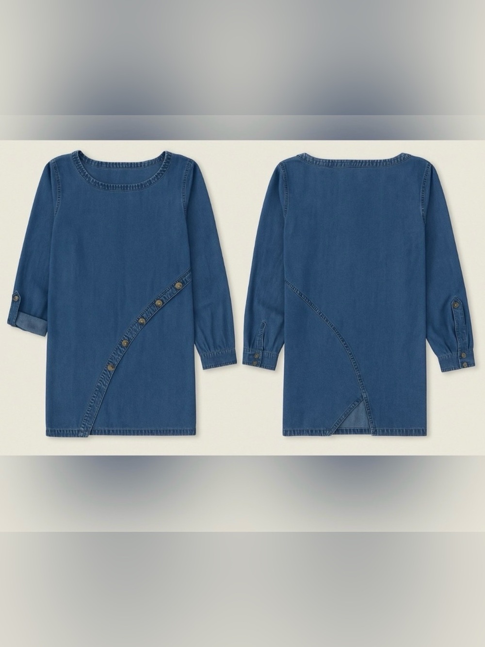 Soft Surroundings Denim Chambray Assymetric Button Detail Tunic Top Size PS - Picture 2 of 9